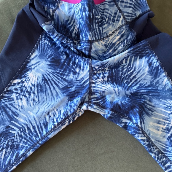 Land’s End compression leggings tie dye blue athletic exercise pants M - Picture 8 of 11